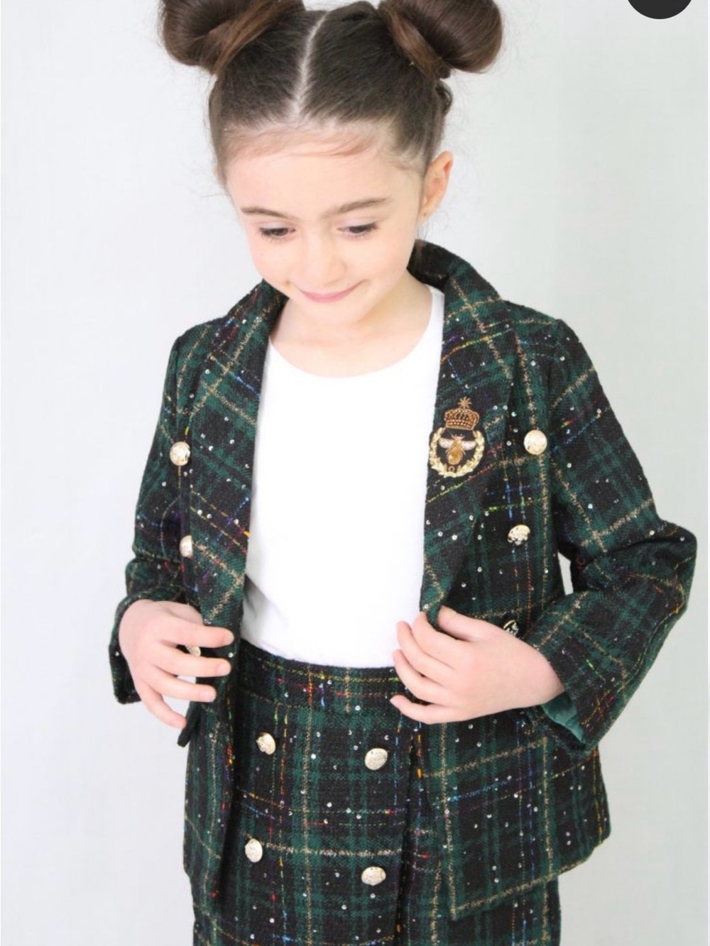 Girls' Dark Green Plaid Tweed 2 piece Blazer with Skort Set Sz 10-12